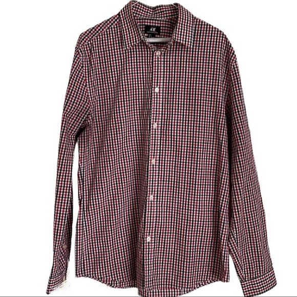 H&M Checkered Button Down Dress Shirt L - Picture 4 of 5